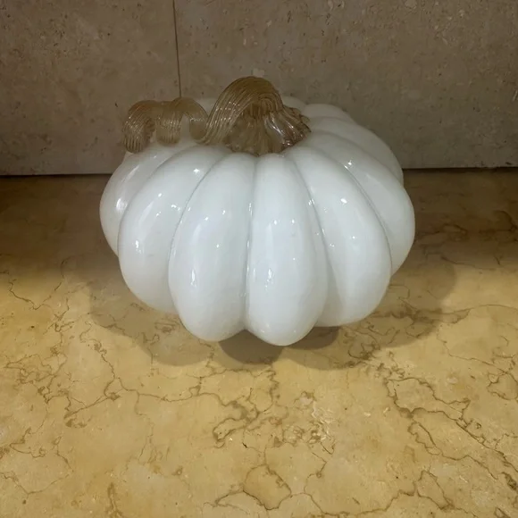 White Glass Pumpkin Decor - Picture 3 of 7